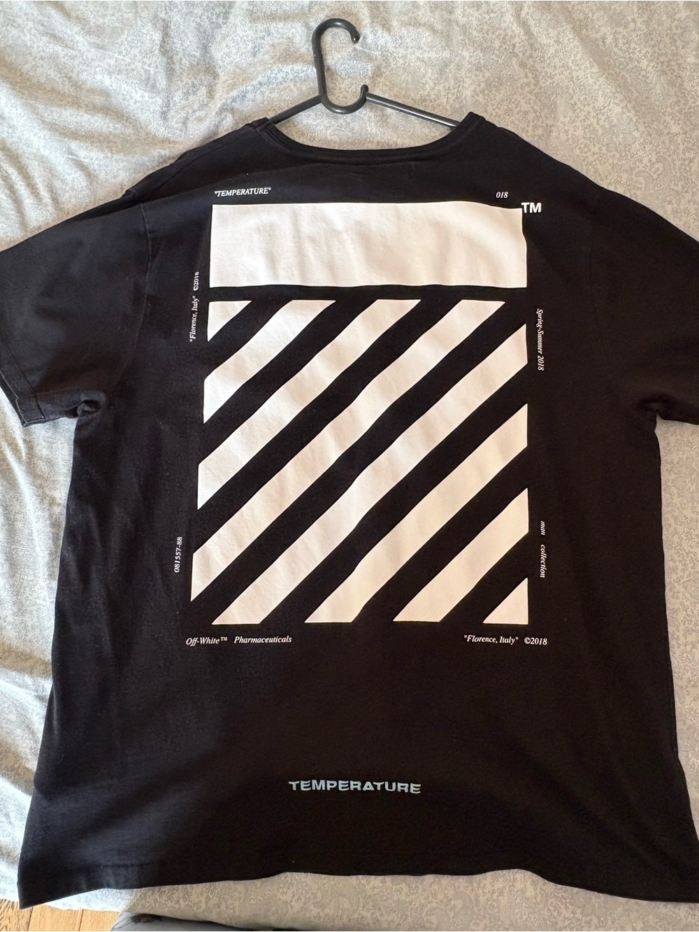 Off-White Black T-Shirt with White Diagonal Stripe Graphic